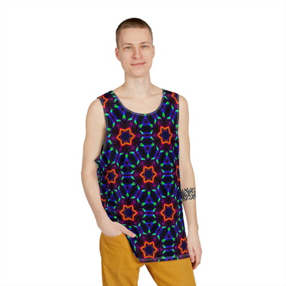 Close-up of the 'Knight Star' print on the tank top fabric