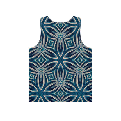 Close-up of the Ice Chant print on a men's tank top.