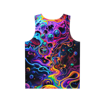 Close-up of the Aurora Boreafungus print detail on the tank top fabric.
