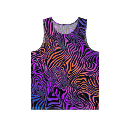 Rainbow Zebra tank top laid flat, showing the full all-over print design.