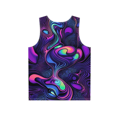 Close-up of the Nooooot A Microdose print detail on the men's tank top fabric.
