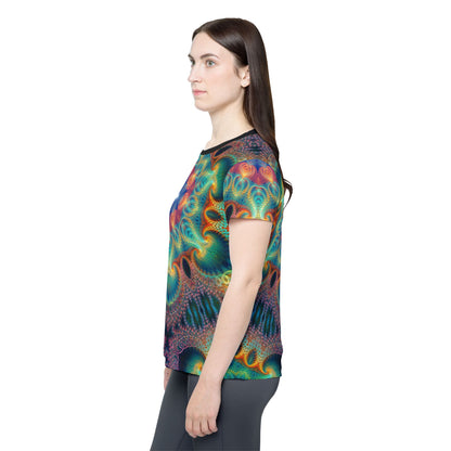Flat lay of the women's sport tee showing the Free Your Mind print.
