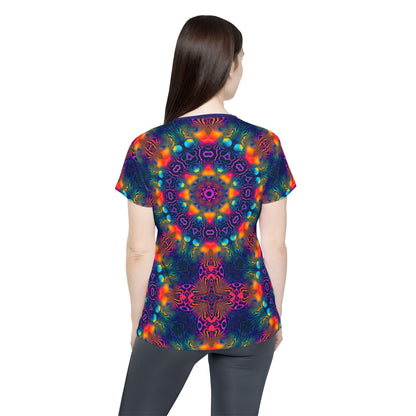 Back view of the Cosmic Fingerprint V3 women's sport tee laid flat.