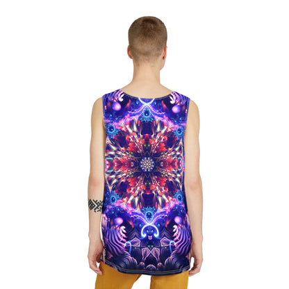 Back view of the Flow State men's tank top showing the all-over print continuing across the fabric.