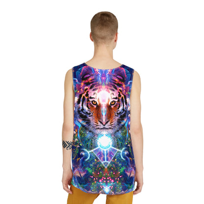 Angled view of the Hunter's Moon men's tank top showing the fabric and print.