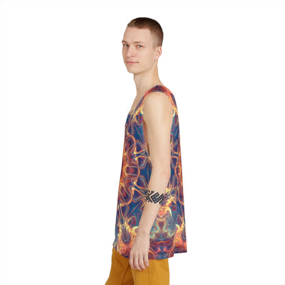 Another angle of the Aquatic Rays men's tank top print.