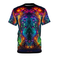 Flat lay of a tee printed with the Fungus Amongus mushroom design.
