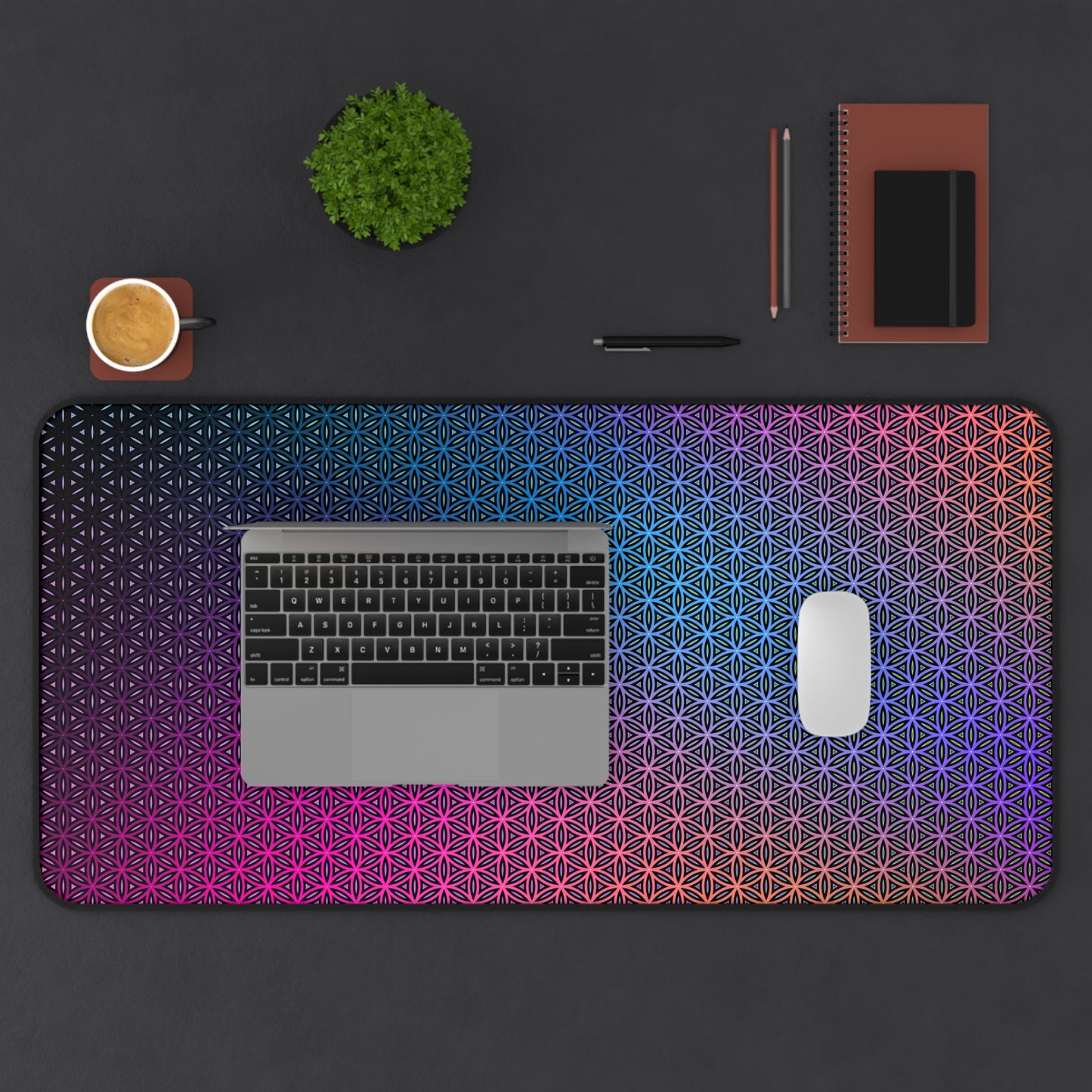 "Rainbow Flower of Life Pattern" DESK MAT (12x18)(12x22)(15.5x31)