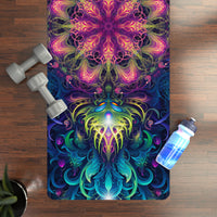Rubber yoga mat printed edge to edge with the psychedelic Gatekeepers art design.