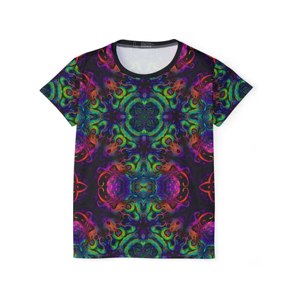 Front view of the Cthulhu Kaleider sport tee, showing the all-over print design.