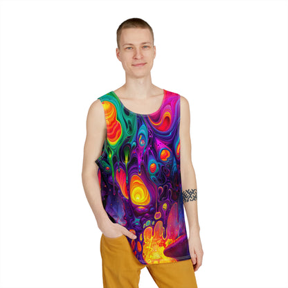 Close-up of the Nebulon tank top print, highlighting the cosmic pattern detail.