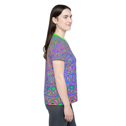 "Flower of Tron" women's sport tee, additional product photo showing the all-over print design.