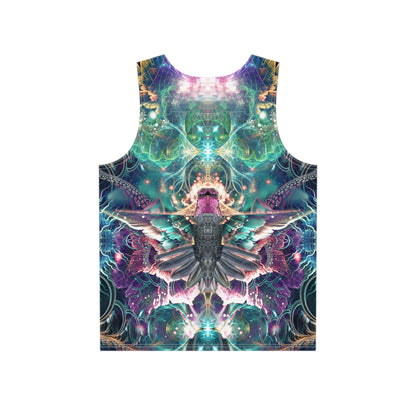 Close-up of the Nectar print detail on the men's tank top fabric.