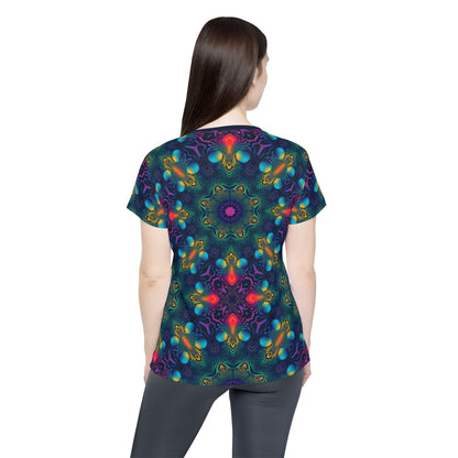 Back view of the Cosmic Fingerprint V2 women's sport tee laid flat.