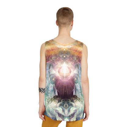 Back view of the Celestial Vibrations men's tank top with its cosmic print.