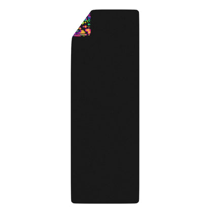 Space Invaders yoga mat rolled up, showing the natural rubber anti-slip bottom.