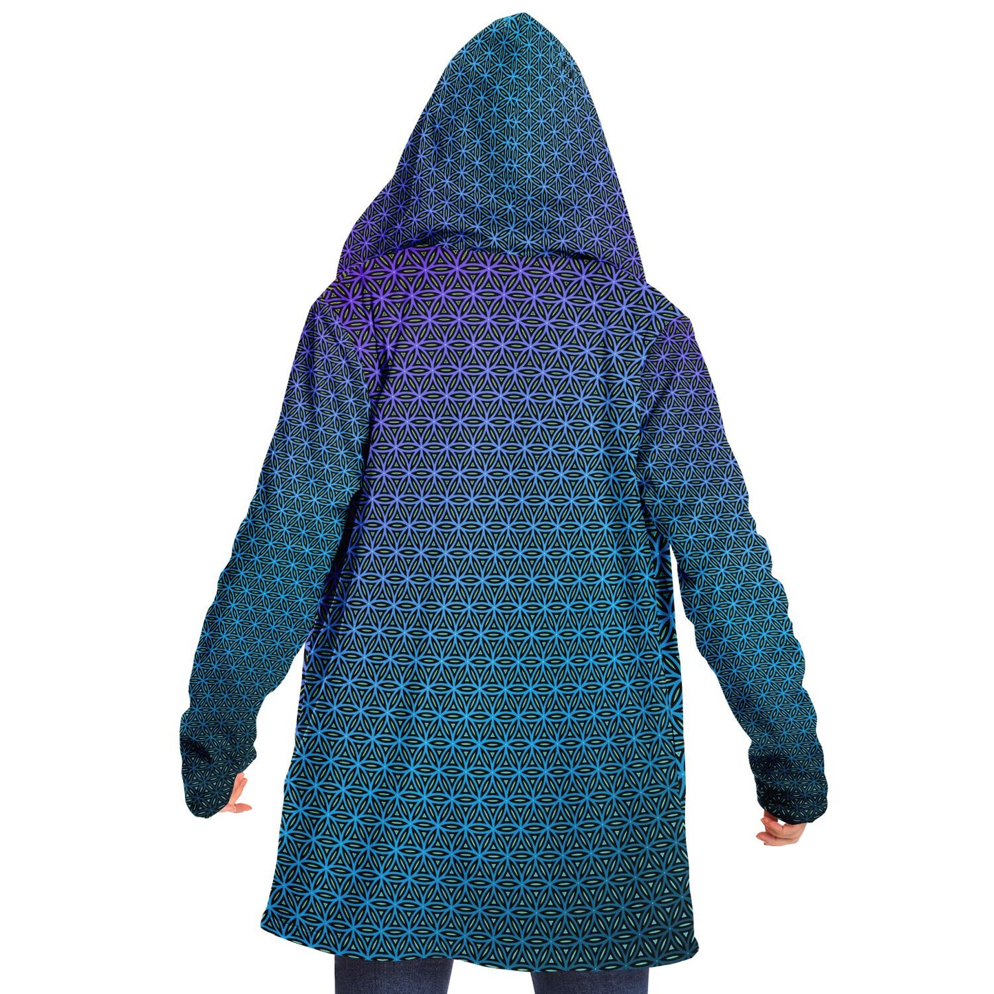 "Blue Flower of Life Pattern" HOODED CLOAK