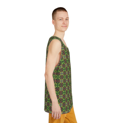 Flat lay of the LSDream men's tank top laid out to show the full print.