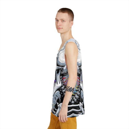 Psychedelic Tongue Skull men's tank top laid flat, showing the full front print.