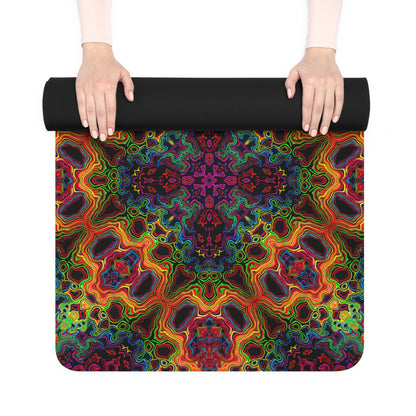 Close-up of the printed surface texture on the Lysergic Burst yoga mat showing the kaleidoscope pattern detail.