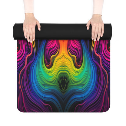 Corner detail of the Cosmic Currents yoga mat showing the microfiber suede top texture.