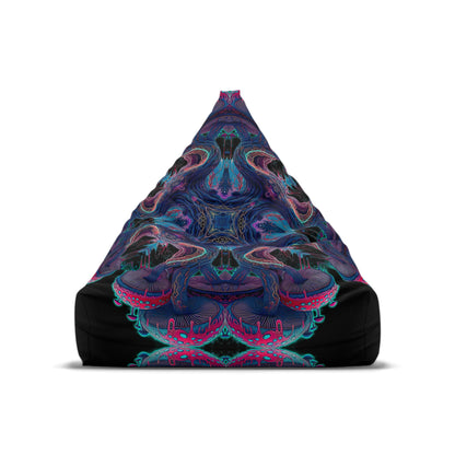 Full front view of the Mushroom Tree Mandala bean bag chair cover, showing the all-over print.