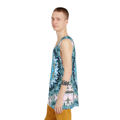 Folded view of the Return to Purity men's tank top displaying the print pattern.