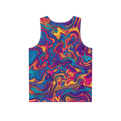 Back view of the Liquid Psy print men's tank top showing the full design.
