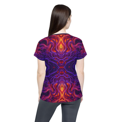 Flat lay of the "Lilith's Gate V2" sport tee, showing the classic fit and full print layout.
