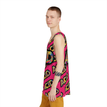 Another angle of the ACID Pattern Pink men's tank top print.