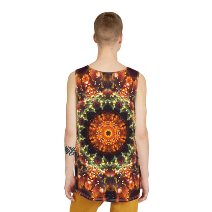 The Autumn Bloom men's tank top design shown from above.