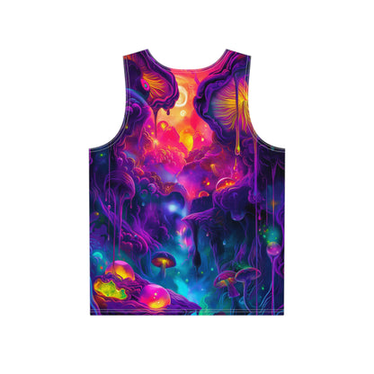 Close-up of the Night Light print detail on the men's tank top fabric.