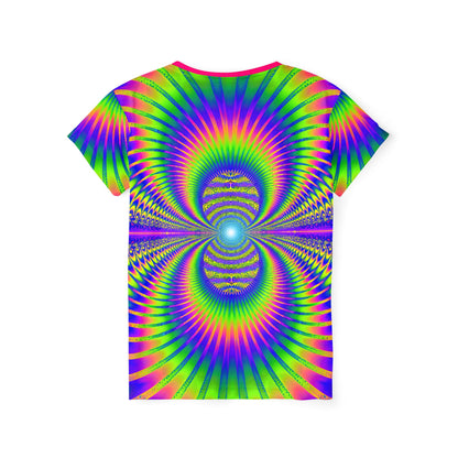 Back view of the Blast Off print on this women's sport tee