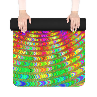 Corner of a Tie Dye Burst yoga mat showing the anti-slip rubber bottom.