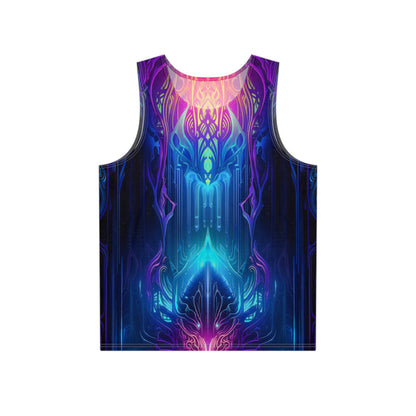 Front view of the Midnight Spell men's tank top showing the dark mystical print at the top.