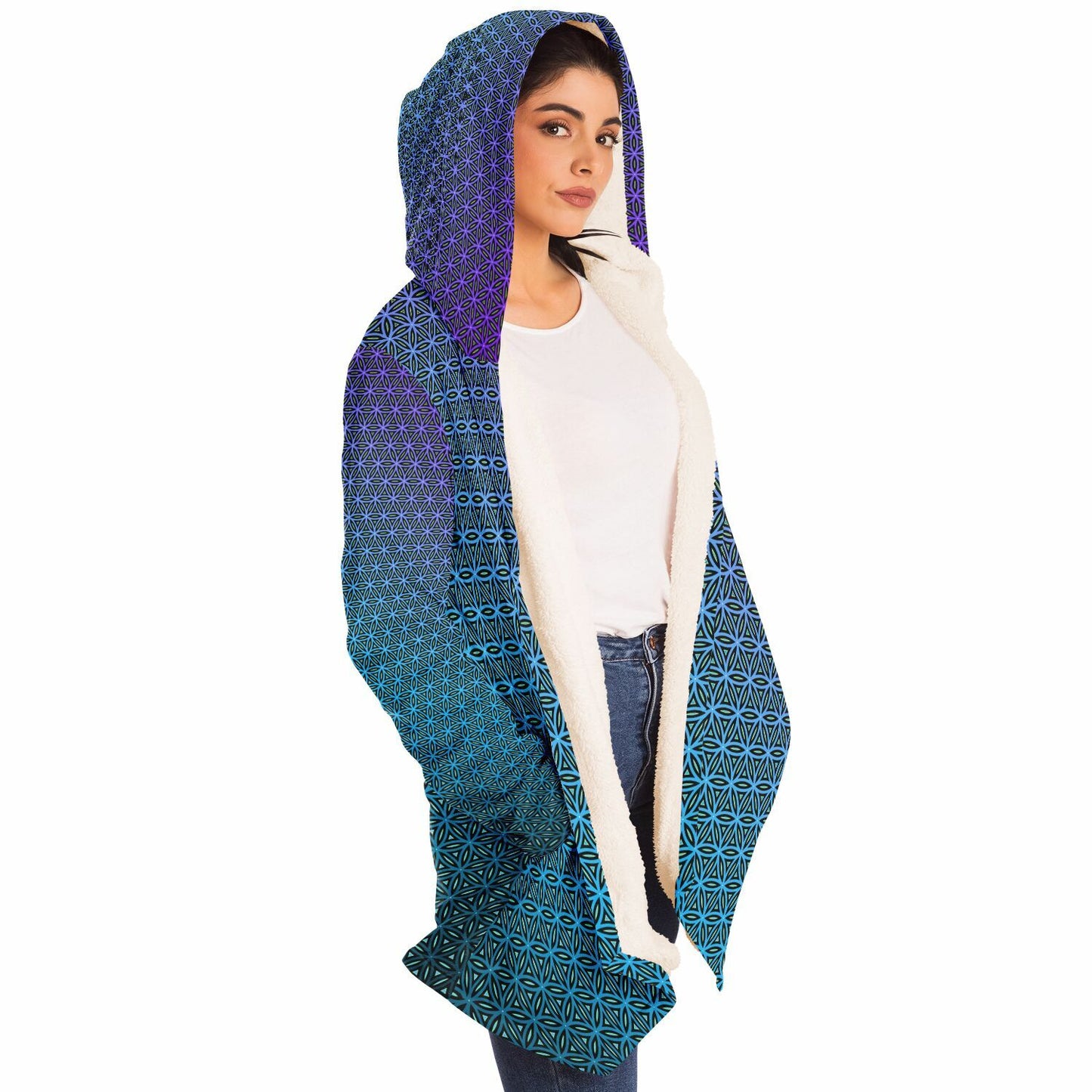 "Blue Flower of Life Pattern" HOODED CLOAK