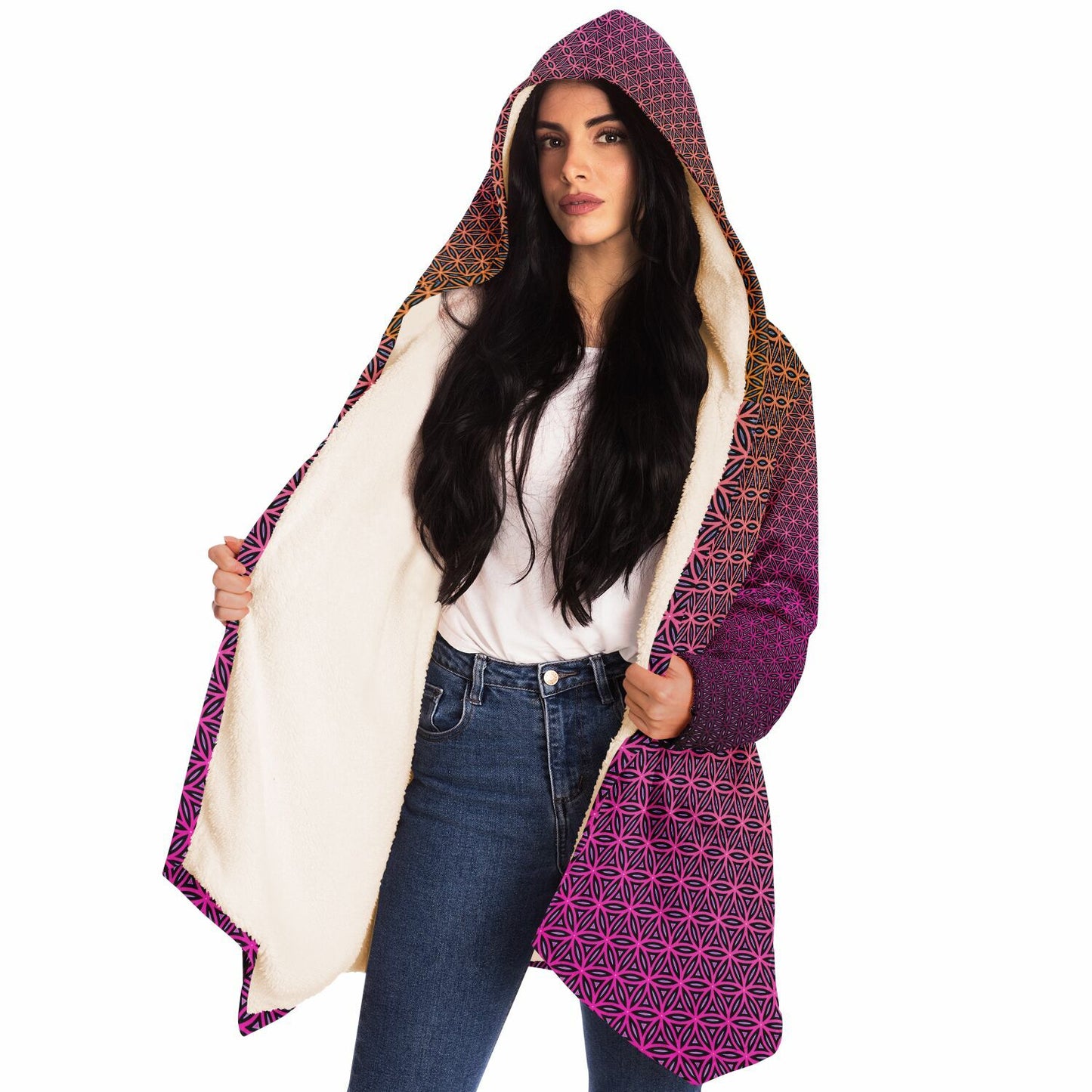 "Pink Flower of Life Pattern" HOODED CLOAK