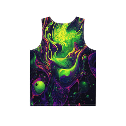 Close-up of The Goo print on a men's tank top.
