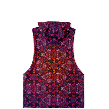 Flat lay of the back of the “Forged In Neon” all-over-print sleeveless hoodie, showing the full back print.