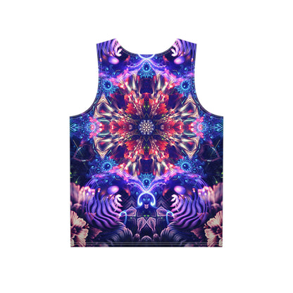 Angled view of the Flow State men's tank top on a model, showing the fabric drape.
