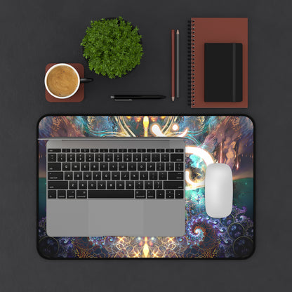 Density 432 desk mat under a laptop and coffee mug on a desk