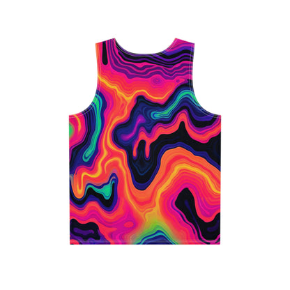 Close-up of the print detail on the 'Drizzle' men's tank top.