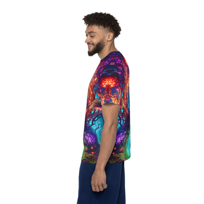 Side angle of the Moonlight Fruit sport tee showing the sleeve print.