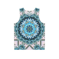 Flat lay of the Return to Purity print men's tank top showing the full design.