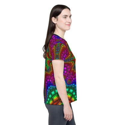 Sleeve detail of the "Kambo" sport tee, showing how the print wraps the fabric.