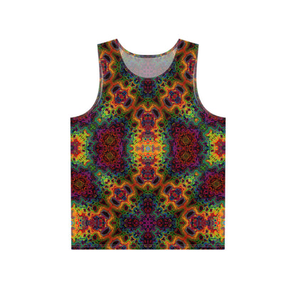 Front view of the Lysergic Burst men's tank top showing the vivid psychedelic print.