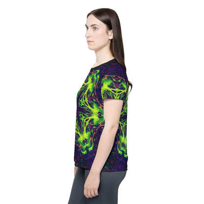 'Goodala' sport tee for women, corner view showing the hem and seam.