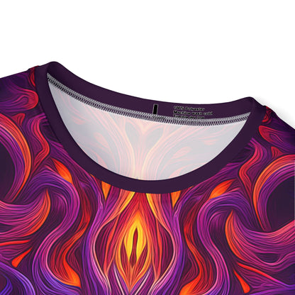 Close-up of the print detail on the "Lilith's Gate V2" sport tee, showing color and line clarity.