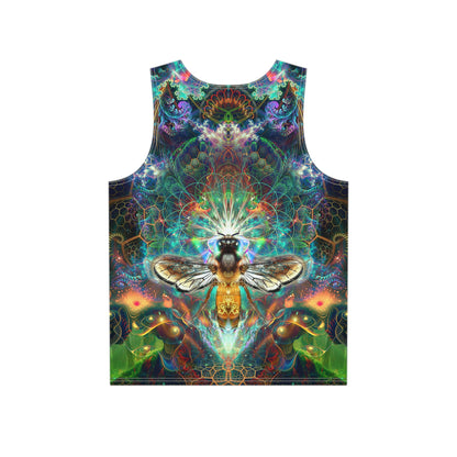 Back flat lay of the 'To Bee or Not To Bee' men's tank top with the print continuing across the fabric.