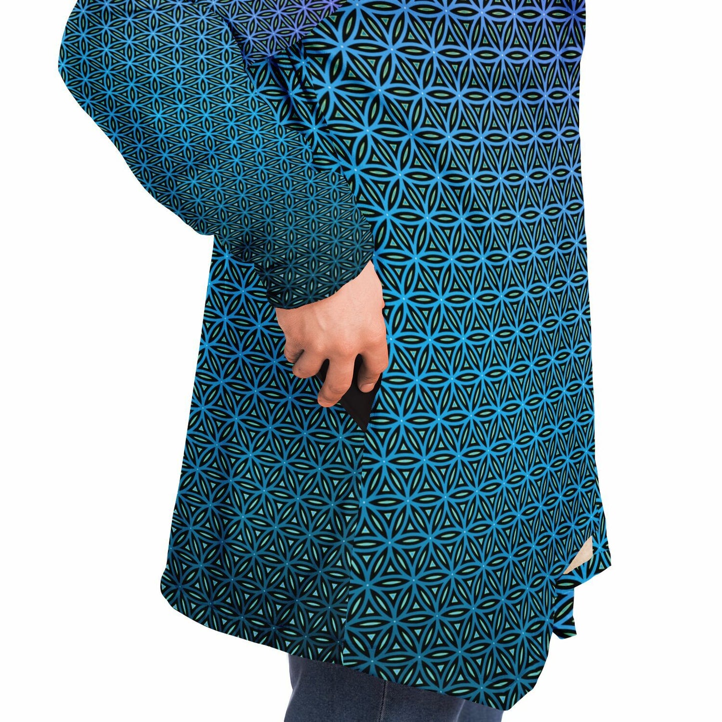 "Blue Flower of Life Pattern" HOODED CLOAK